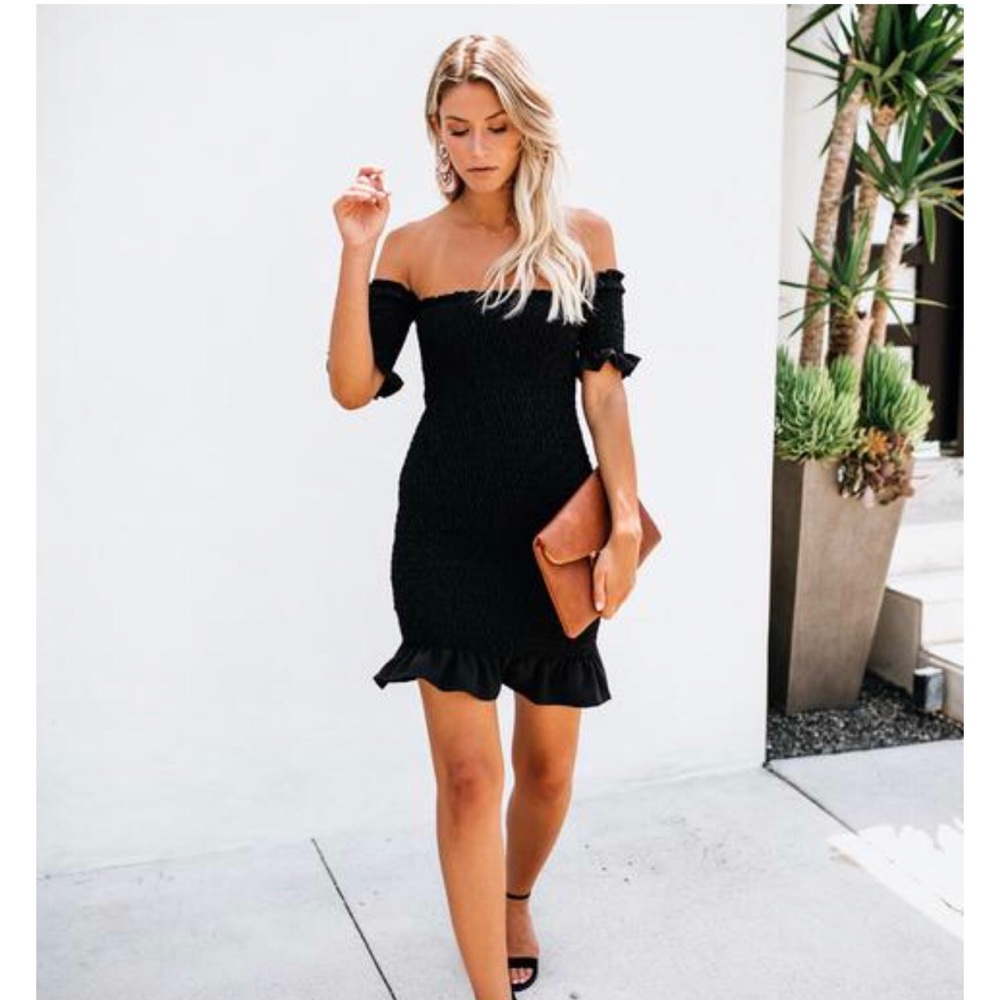 Smocked / ruched off the shoulder dress